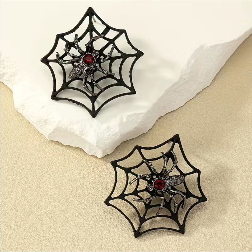 Gorgeous Retro Gothic Spider Web Stud Halloween‎ Earrings with Ruby Color